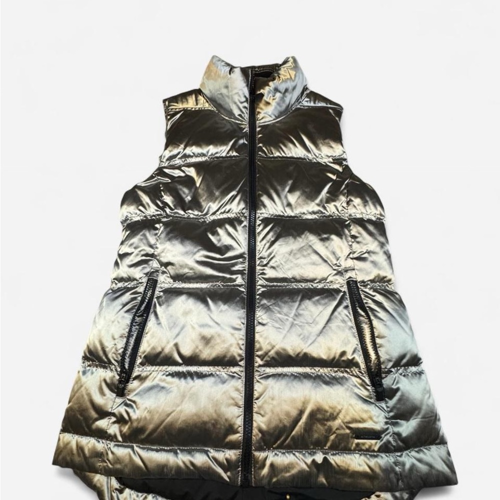 Athleta Metallic Silver Quilted Puffer Vest